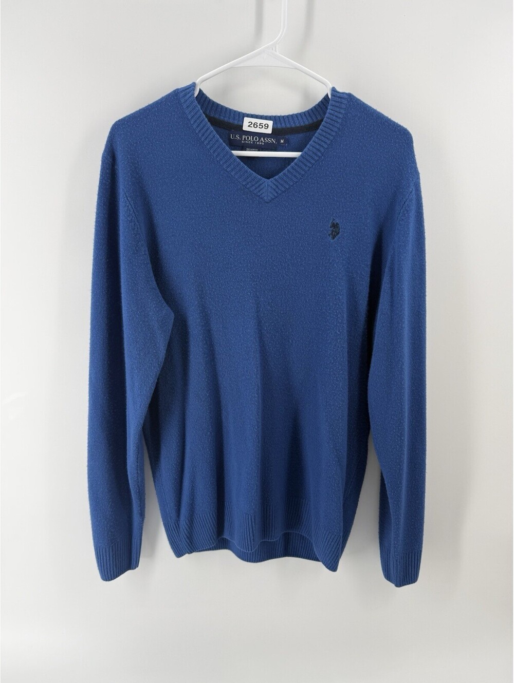US Polo Assn Sweater Mens M Blue V- Neck Long Sleeve